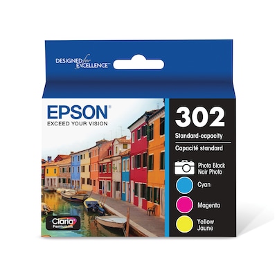 Epson T302 Photo Black/Cyan/Magenta/Yellow Standard Yield Ink Cartridge, 4/Pack (T302520-S)