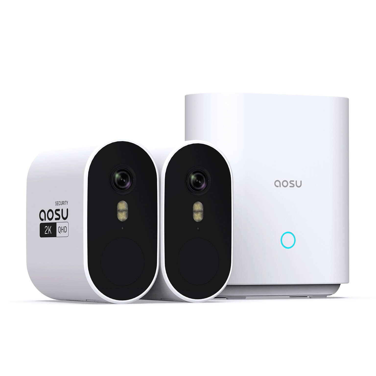 aosu 2K QHD 3.0-MP Outdoor Wireless 2-Camera System with HomeBase Recorder, 4-Channel, White (C6P2AH11)