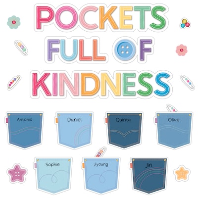 Carson Dellosa Crafty and Cool Pockets Full of Kindness Motivational Bulletin Board Set, 58 Pieces/Set (110600)