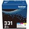 Brother TN-331 Cyan/Magenta/Yellow Standard Yield Toner Cartridge, Up to 1,500 Pages, 3/Pack   (TN33