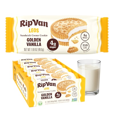 Rip Van Leos Golden Vanilla Sandwich Cookies, 1.69 oz., 10 Packs/Box (0016)
