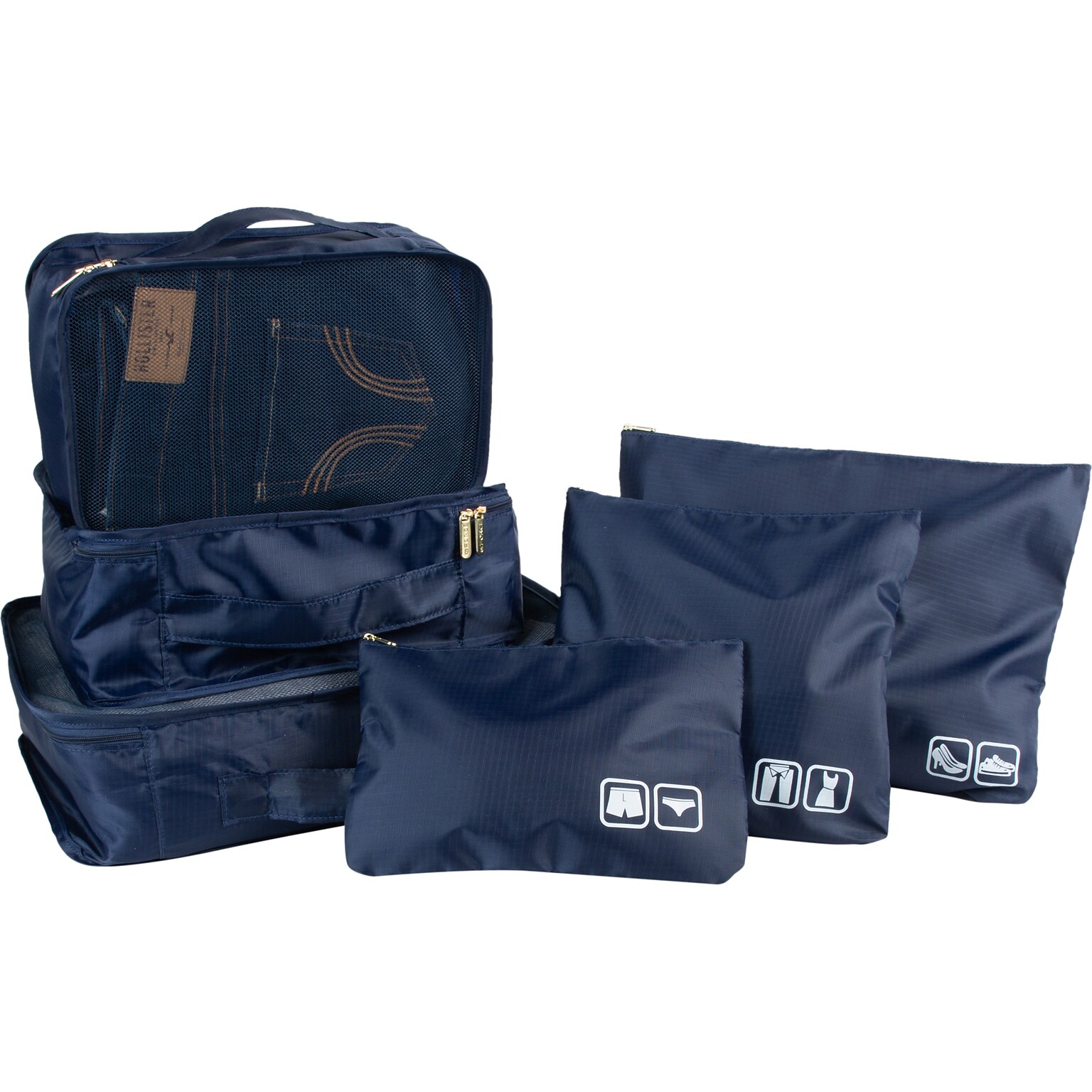 G Force 6-Piece Fabric Travel Pouch Set, Water Resistant, Midnight (27105-MIDNIGHT)