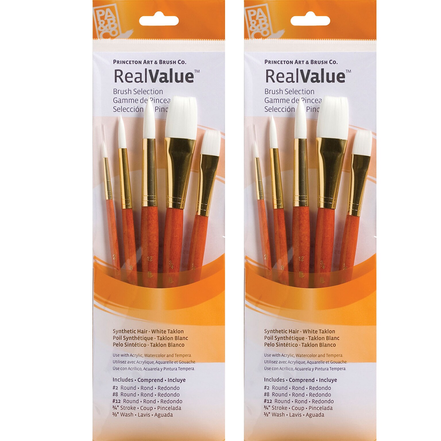 Princeton RealValue Short Handle Mixed Media Synthetic Taklon Variety Brush Set, 5/Set, 2 Sets/Bundle (PBXPR9152-2)