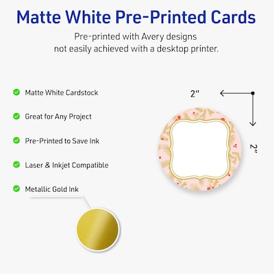 Avery Gold-Pink Berries Matte Blank Card, White, 120/Pack (S00-FGF)