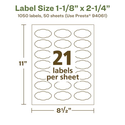 Avery EcoFriendly Laser/Inkjet Decorative Edge Multipurpose Labels, 1-1/8" x 2-1/4", White, 1050/Box (94061)