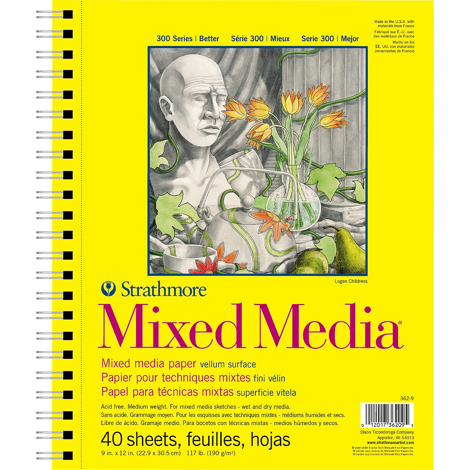 Strathmore 300 Series 12 x 9 Wire Bound Mixed Media Sketch Pad, 40 Sheets/Pad (STTP362903)