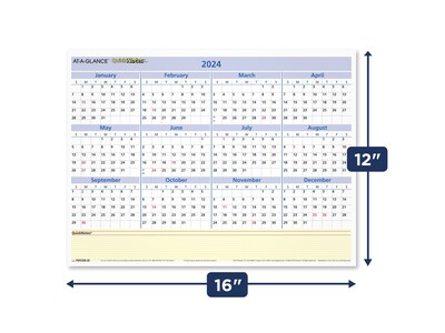 2024 AT-A-GLANCE QuickNotes 16" x 12" Yearly Wet-Erase Wall Calendar, Reversible (PM550B-28-24)