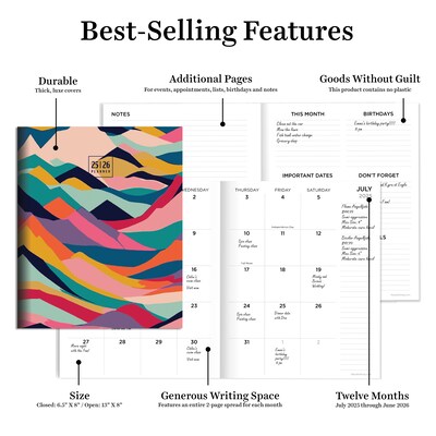 2025-2026 TF Publishing Peaks and Valleys 6.5" x 8" Academic Year Monthly Planner, Paperboard Cover, Multicolored (AY26-4208)