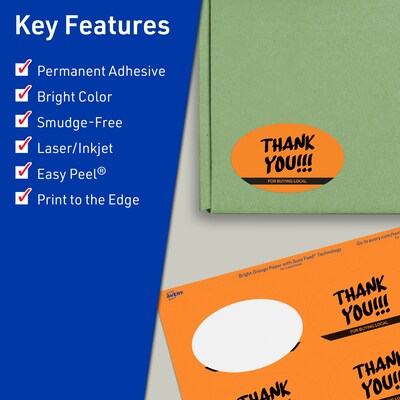 Avery Laser/Inkjet Multipurpose Oval Labels, 2 x 3-1/3, Bright Orange, 160/Pack (94056)