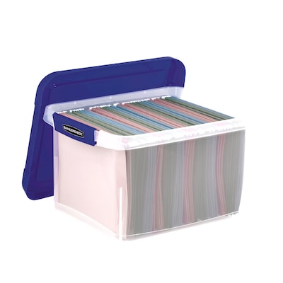 Bankers Box Heavy Duty Locking File Totes, Letter/Legal Size, Blue/Clear (0086201)