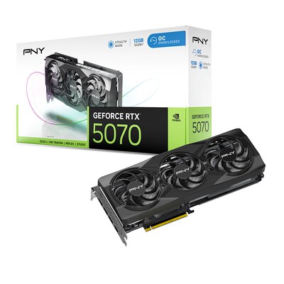 PNY NVIDIA GeForce RTX 5070 OC Triple Fan PCIe 5.0 12GB GDDR7 Gaming Graphics Card, 2325 MHz Core, Black (VCG507012TFXPB1-O)