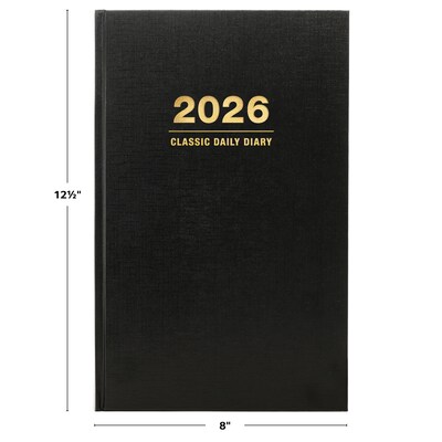2026 Global Printed Products Professional Diary 8" x 12.5" Daily Planner, Paperboard Cover, Black (SDCY26-BK)