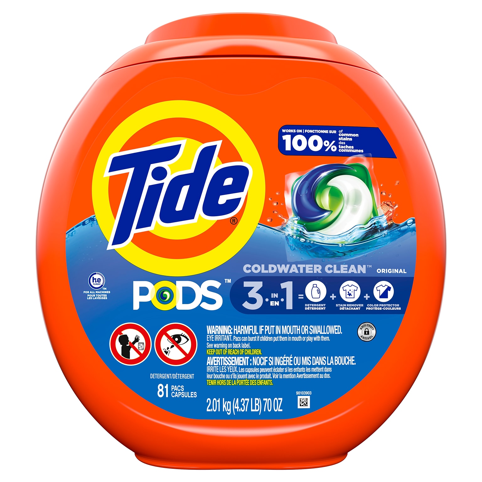 Tide PODS 3-in-1 Laundry Detergent Capsules, Original, 62 oz., 81 Capsules (93045)