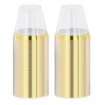 Elama Plastic Party Cups, 9 oz., Clear/Gold, 100 Cups/Pack (935124338M)