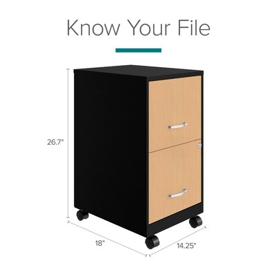 Space Solutions 2-Drawer Mobile File Cabinet, Letter Size, Lockable, 26.7"H x 14.25"W x 18"D, Black/Platinum Oak (25855)