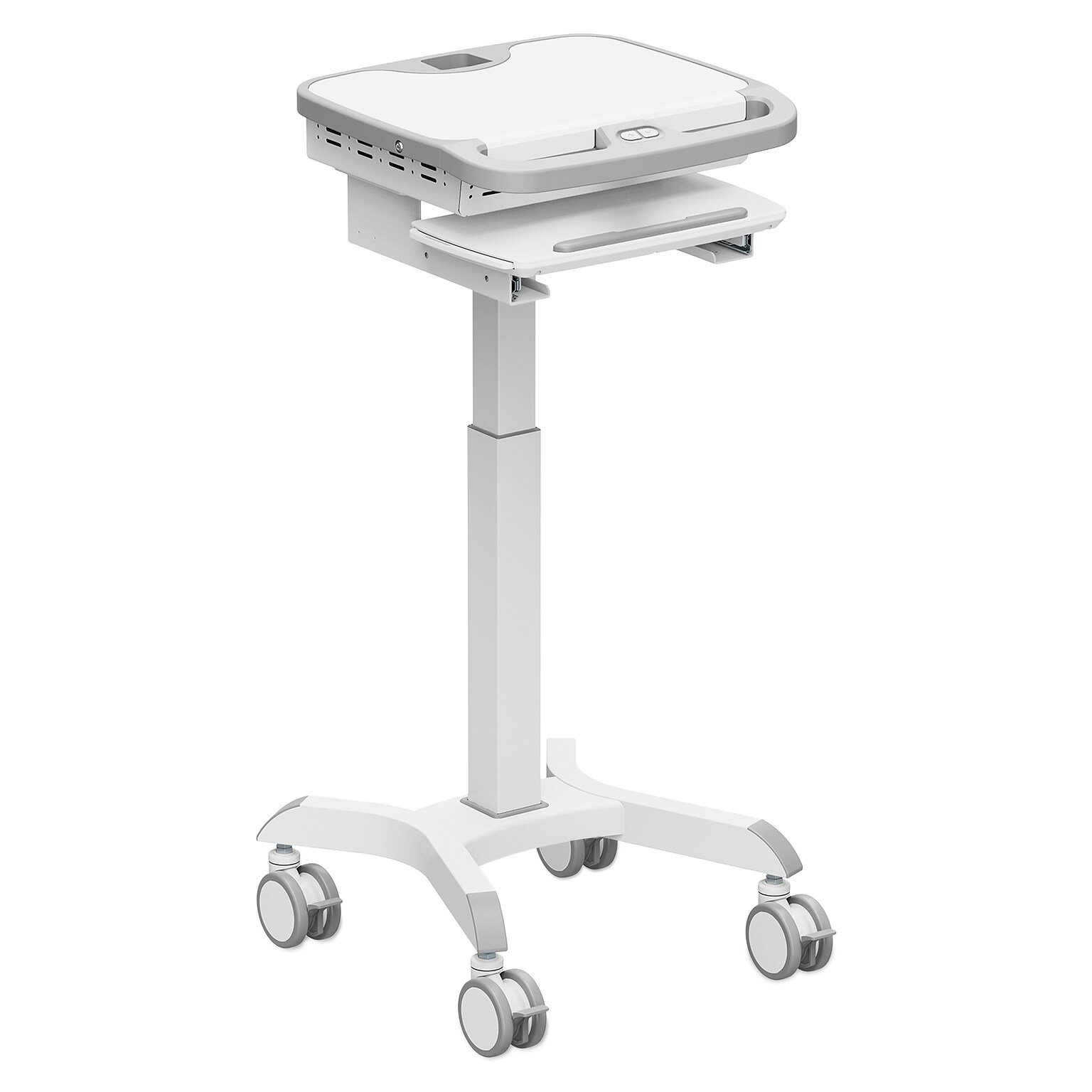 Mount-It! MedHub Motorized Height-Adjustable Mobile Medical Cart Workstation with Locking Casters, White/Gray (MI-16040)
