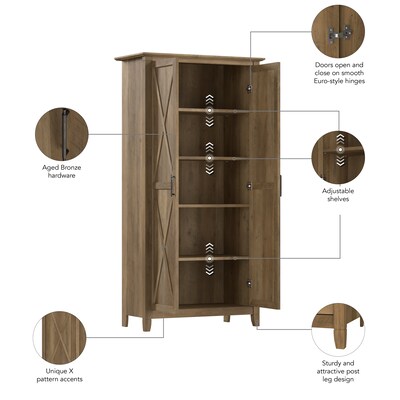 Bush Furniture Key West 66"H Storage Cabinet with 5 Shelves, Reclaimed Pine (KWS266RCP-03)