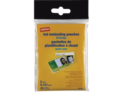 Staples Thermal Laminating Pouches, ID Tag Size, 2.6 x 3.8 Inches, 5 Mil, 25/Pack