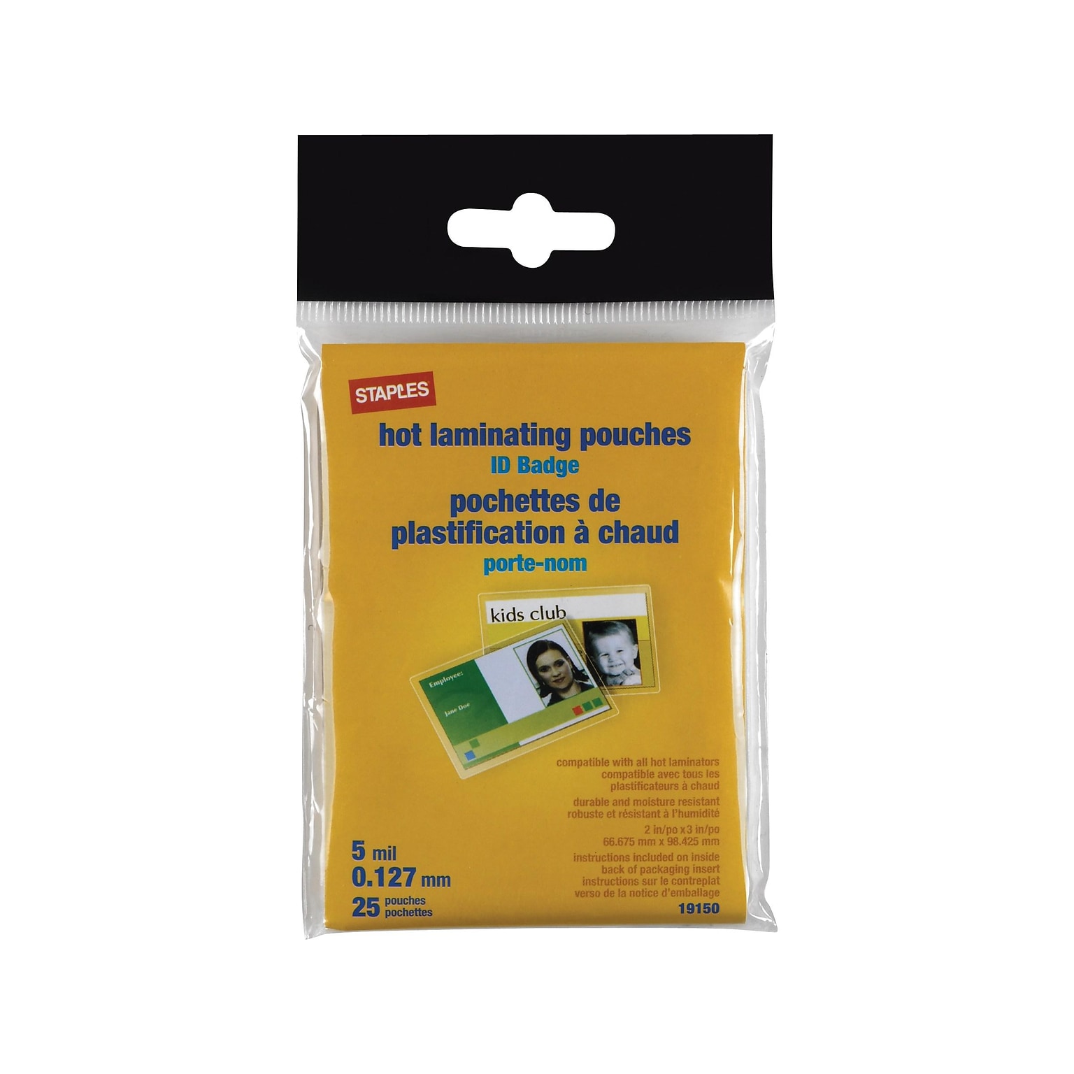 Staples Thermal Laminating Pouches, ID Tag Size, 2.6 x 3.8 Inches, 5 Mil, 25/Pack