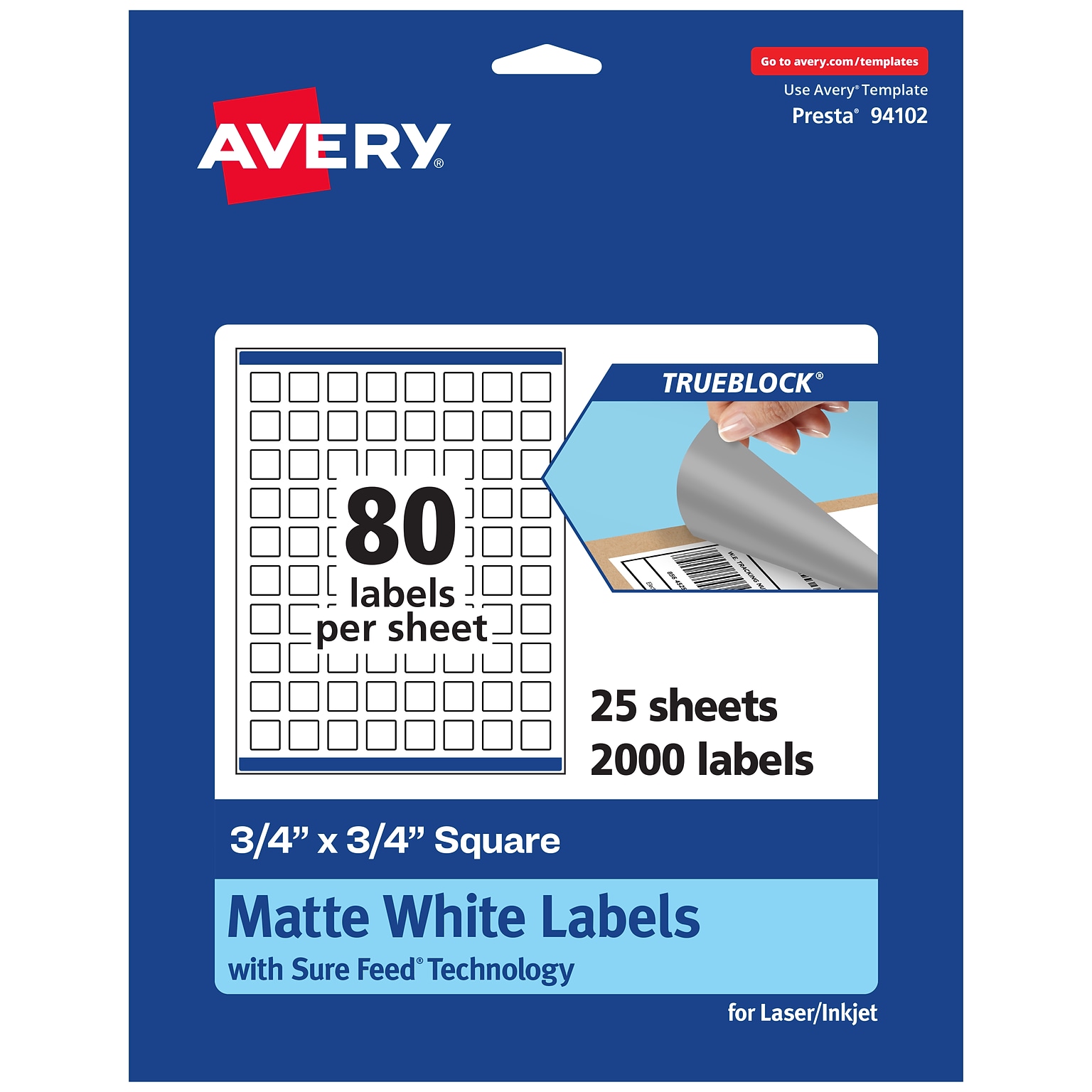 Avery Laser/Inkjet Multipurpose Labels, White, 80 Labels/Sheet, 25 Sheets/Pack (94102-TWMP25)