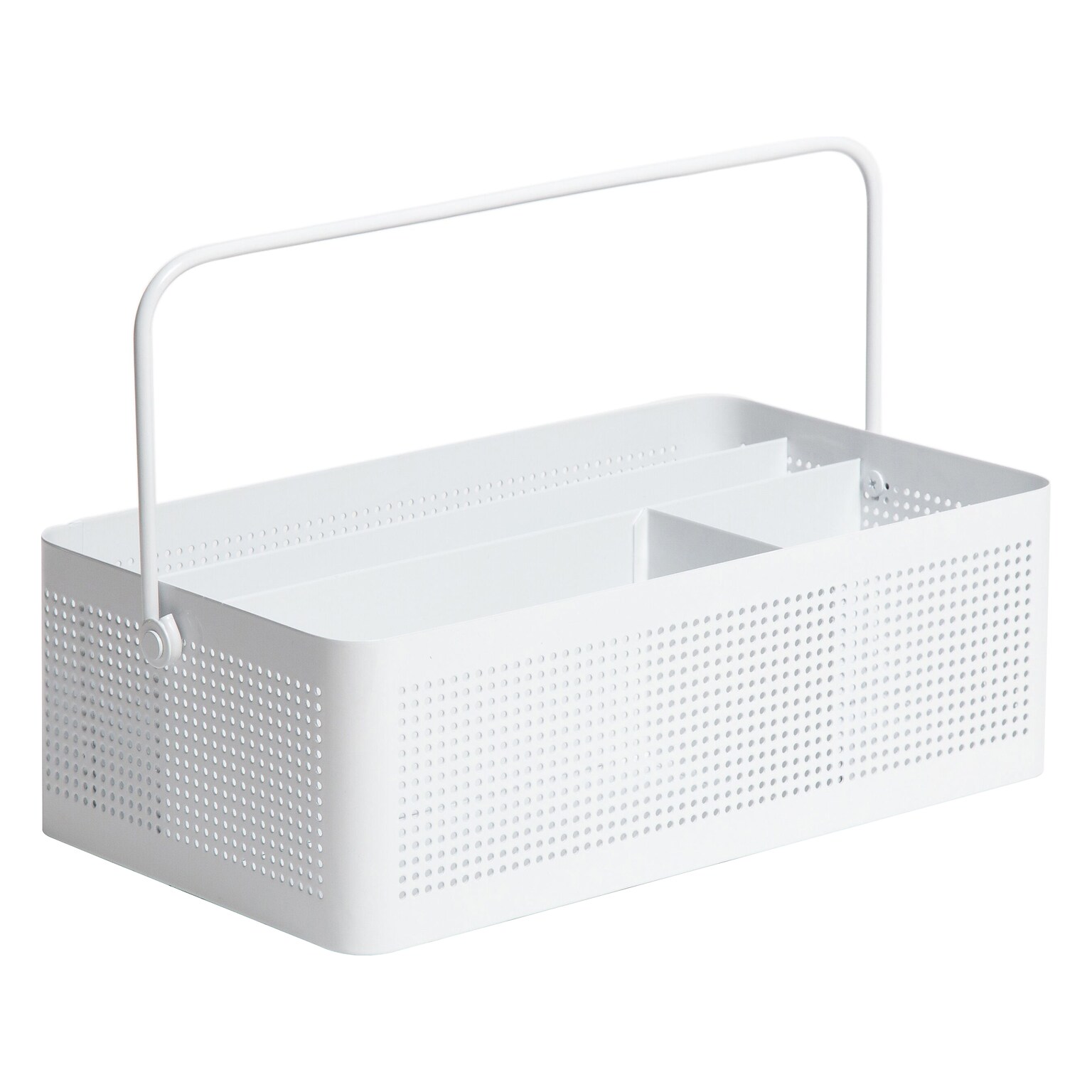 U Brands The Perforated Collection 4-Compartment Metal Desk Storage, White (5720U01-06)