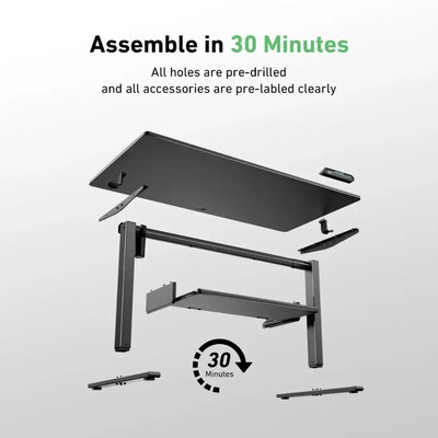 Huanuo 48"W Electric Rectangular Adjustable Standing Desk with Keyboard Tray, Black (HNESD71B)
