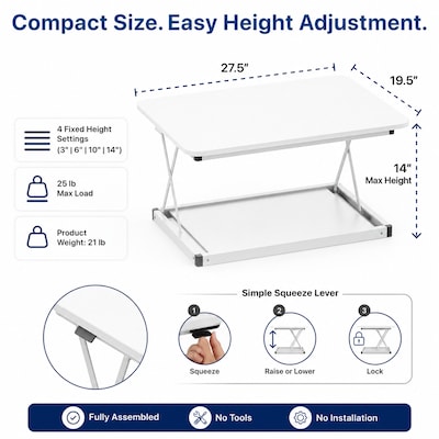 Uncaged Ergonomics CHANGEdesk 27.5"W Mini Desktop Standing Desk Converter, White (CDMM-W)