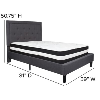 Flash Furniture Roxbury Tufted Upholstered Platform Bed in Dark Gray Fabric with Pocket Spring Mattress, Full (SLBM30)