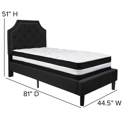 Flash Furniture Brighton Tufted Upholstered Platform Bed in Black Fabric with Pocket Spring Mattress, Twin (SLBM5)