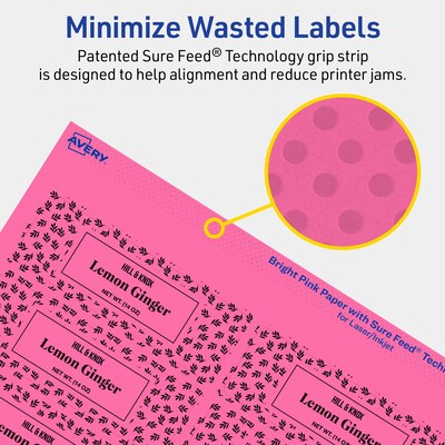 Avery Laser/Inkjet Rectangle Multipurpose Labels, 1.25" x 3.75", Bright Pink, 960/Box (94228)