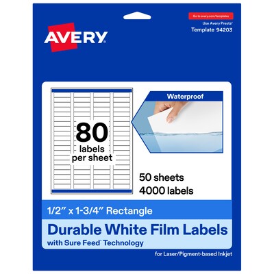 Avery Laser/Inkjet Rectangle Multipurpose Labels, 0.5 x 1.75, White, 4000 Labels/Box (94203)