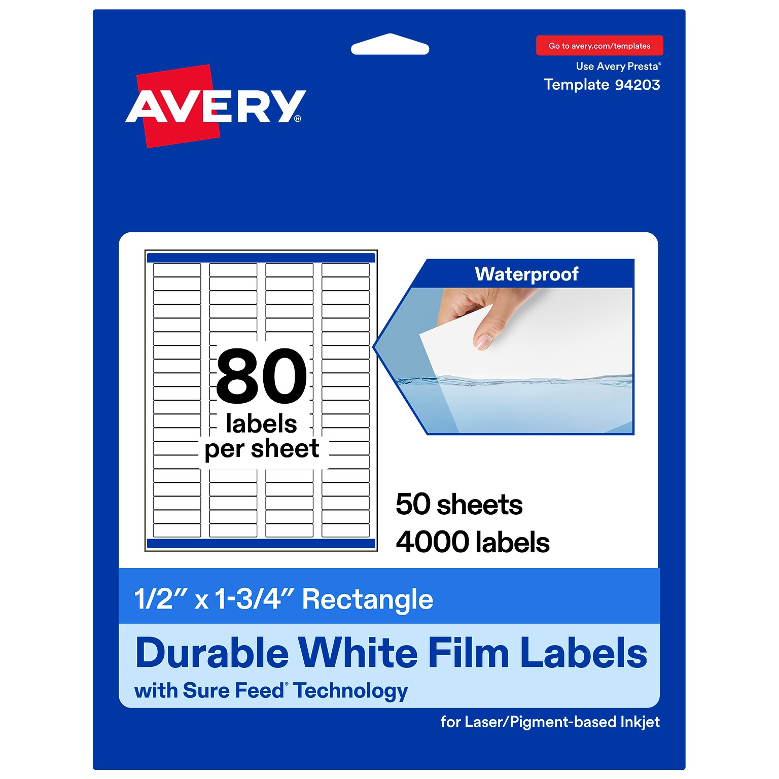 Avery Laser/Inkjet Rectangle Multipurpose Labels, 0.5 x 1.75, White, 4000 Labels/Box (94203)