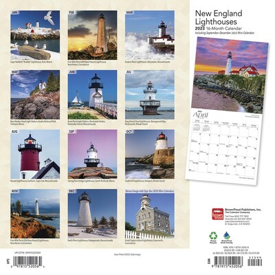 2023 BrownTrout New England Lighthouses 12 x 24 Monthly Wall Calendar, (9781975452056)