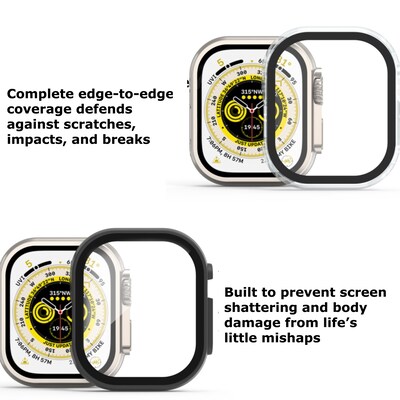 Fusion Protector Case 2-Pack with Tempered Glass for Apple Watch Ultra (49 mm) – 1 Black + 1 Clear