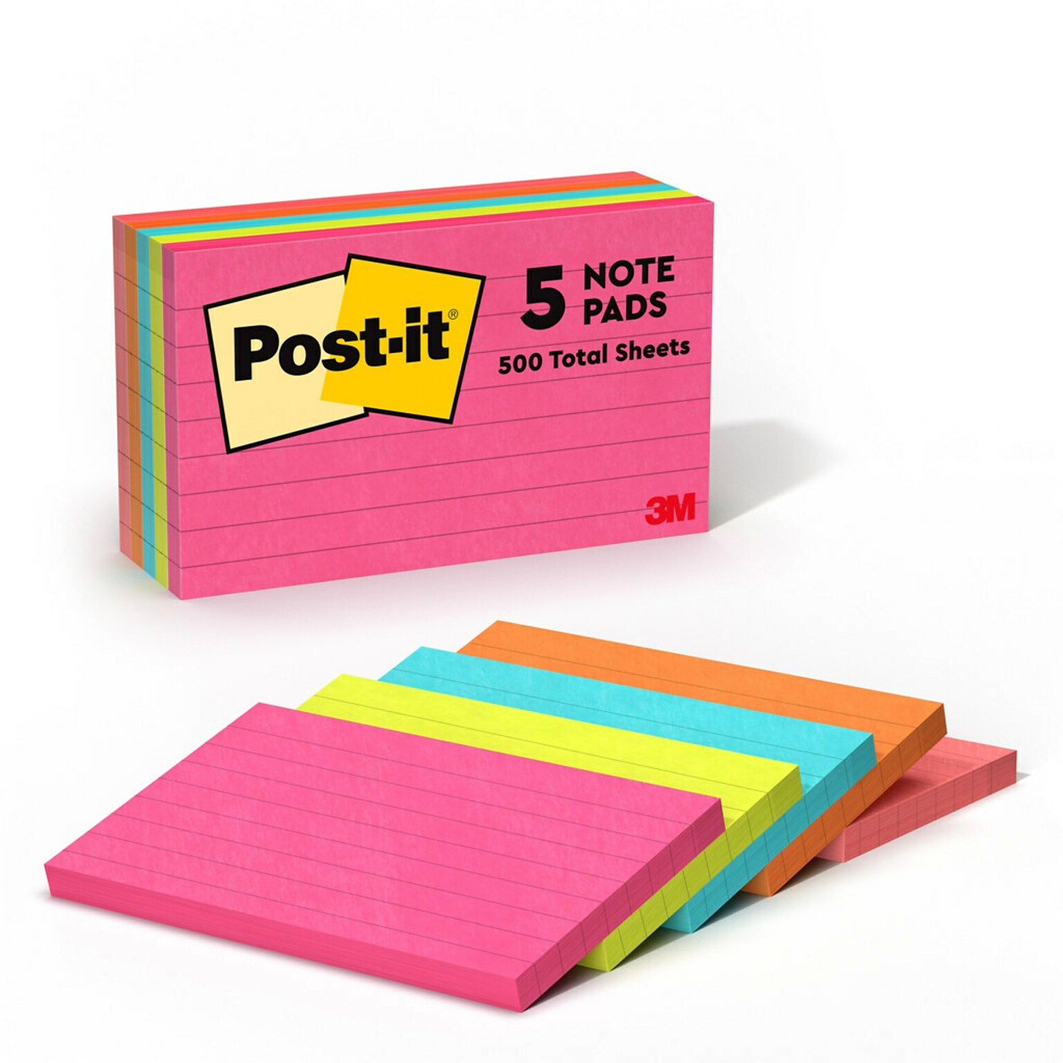 Post-it Notes, 3 x 5, Poptimistic Collection, Lined, 100 Sheet/Pad, 5 Pads/Pack (635-5AN)