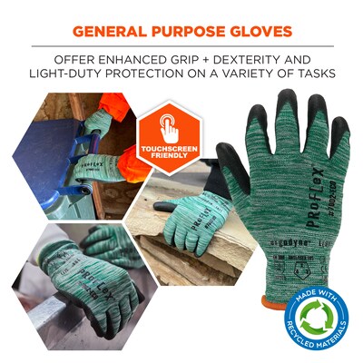 Ergodyne ProFlex 7002-ECO Recycled PU Coated Gloves, 15 Gauge, Green, Small (10562)