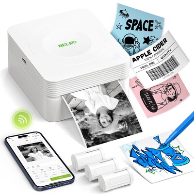 Nelko PM230 Portable Bluetooth Thermal Sticker Printer, White (P230WH-5435W-2R)