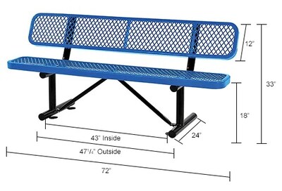 Global Industrial 6' Outdoor Steel Bench w/ Backrest, Expanded Metal, Blue (277154BL)