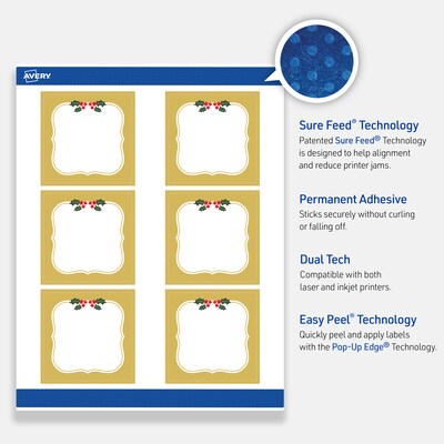 Avery Square Multipurpose Labels, 3" x 3", White, 60/Pack (19479370465)