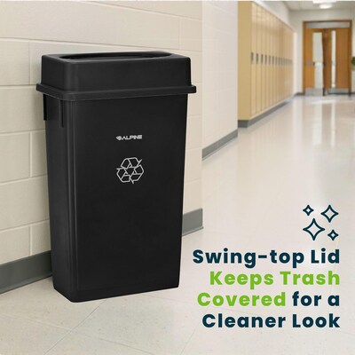 Alpine Industries Plastic Indoor Slim Commercial Trash Can with Lid, 23 Gallon, Black (477-BLK-PKG1)