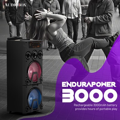Audiobox Wireless Bluetooth Party Speaker with Dual 8-In. Woofers, Lights, Wireless Mics, WaveSync & Remote, Black (ABX-8080R)