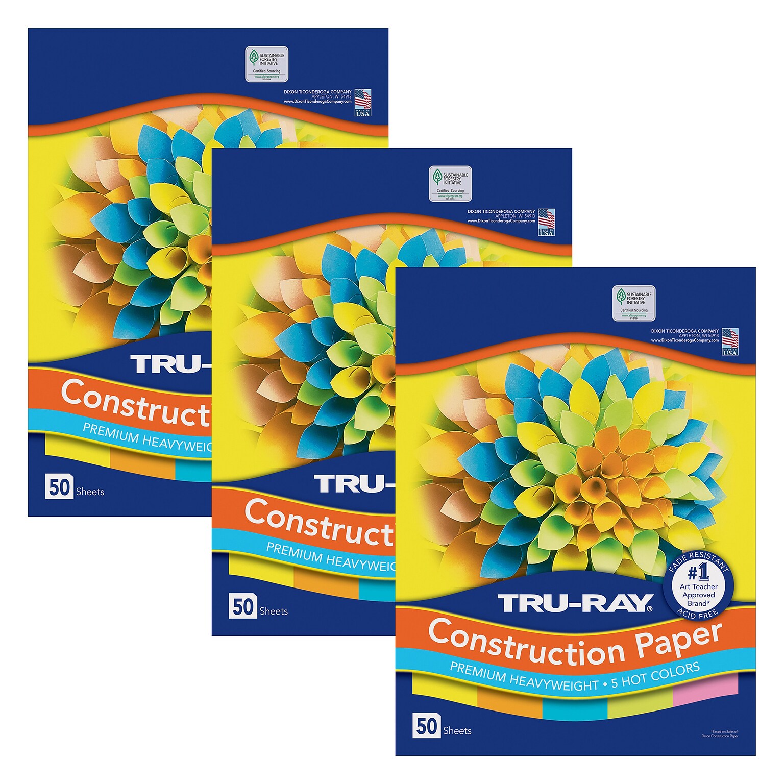 Tru-Ray 12 x 18 Construction Paper, Assorted Colors, 50 Sheets/Pack, 3 Packs/Bundle (PAC6597)