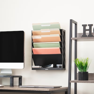 Mind Reader 5-Compartment Plastic Mountable Wall File, Black (WALLANCH-BLK)