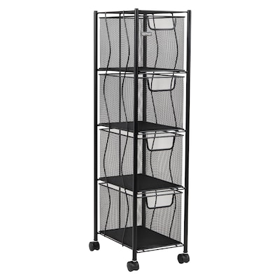 Mind Reader 4-Drawer Mobile Desk Art Supply Organizer with Wheels, Metal, Black (4OPDR-BLK)