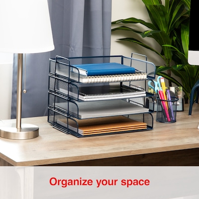 Staples Metal Mesh Side Loading Stackable Letter Tray, Letter Size, Navy Blue, 4/Pack (ST63844)