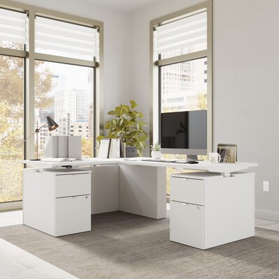 Bush Business Furniture Stratus 60W Electric L-Shaped Adjustable Standing Desk with Drawers, White (SUT017WH)