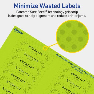 Avery Laser/Inkjet Multipurpose Rectangle Labels, 5/8" x 3", Bright Green, 2560/Box (94214)