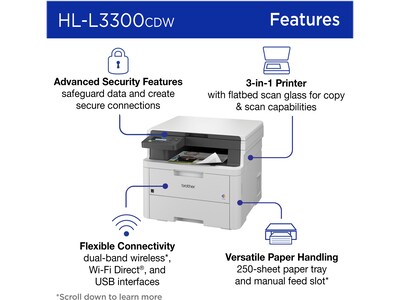 Brother HL-L3300CDW Wireless Digital Multi-Function Printer, Laser Quality Output, Refresh Subscription Eligible