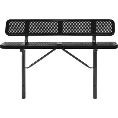 Global Industrial 6 Outdoor Steel Bench w/ Backrest, Perforated Metal, In Ground Mount, Black (6945