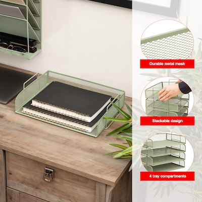 Staples Metal Mesh Side Loading Stackable Letter Tray, Letter Size, Sage Green, 4/Pack (ST63843)